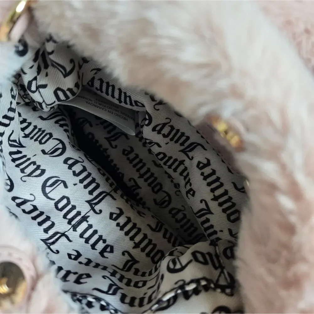 Juicy Couture Faux Fur Fluffy Mini Tote Handbag Dusty Blush Pink Y2K - Picture 9 of 14
